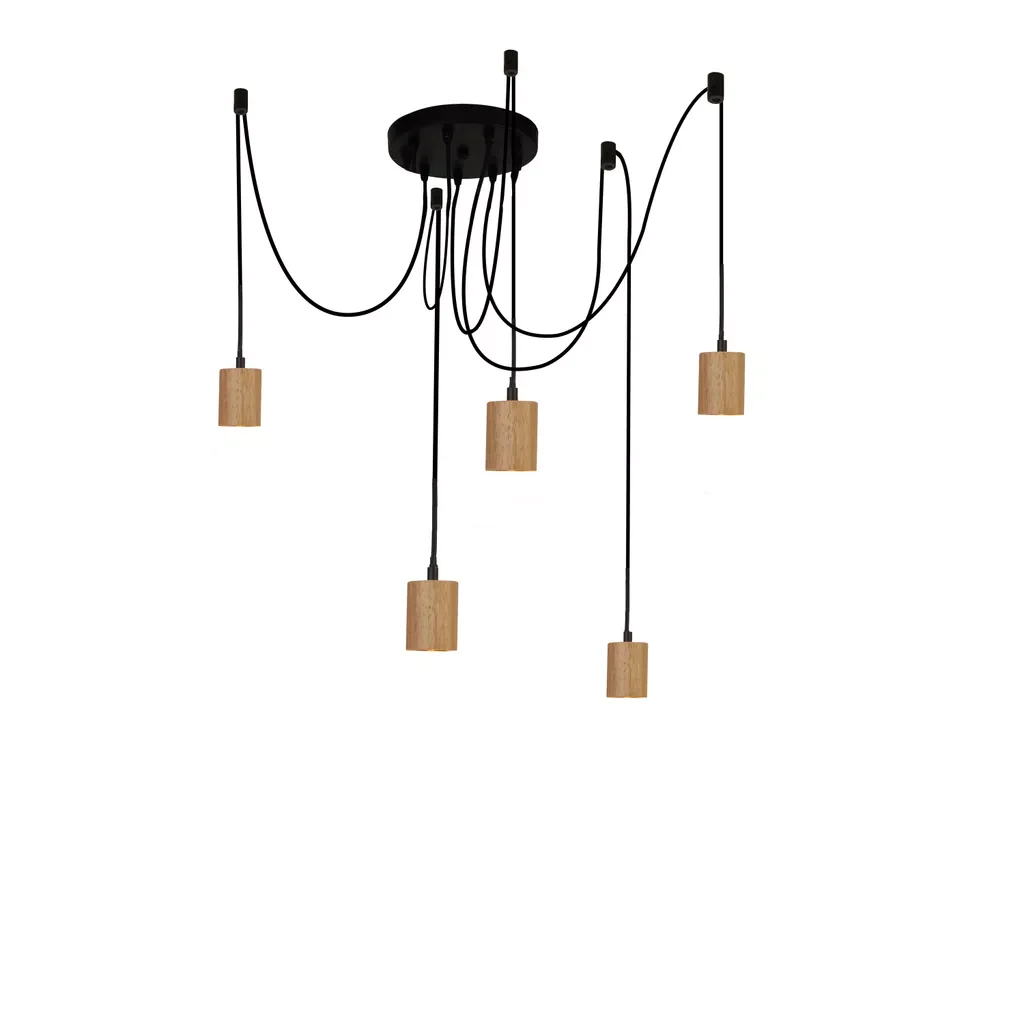 Spinny 5Lt Pendant - Wood & Matt Black Metal - Image 5