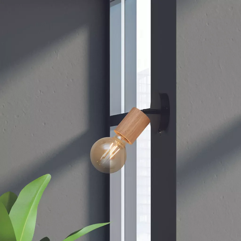 Spinny Spotlight Wall Light - Wood & Matt Black Metal - Image 10