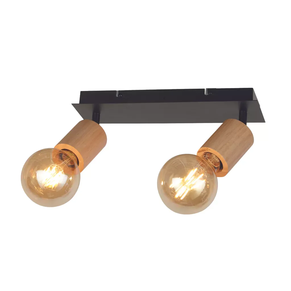 Spinny Spotlight Wall Light - Wood & Matt Black Metal - Image 2