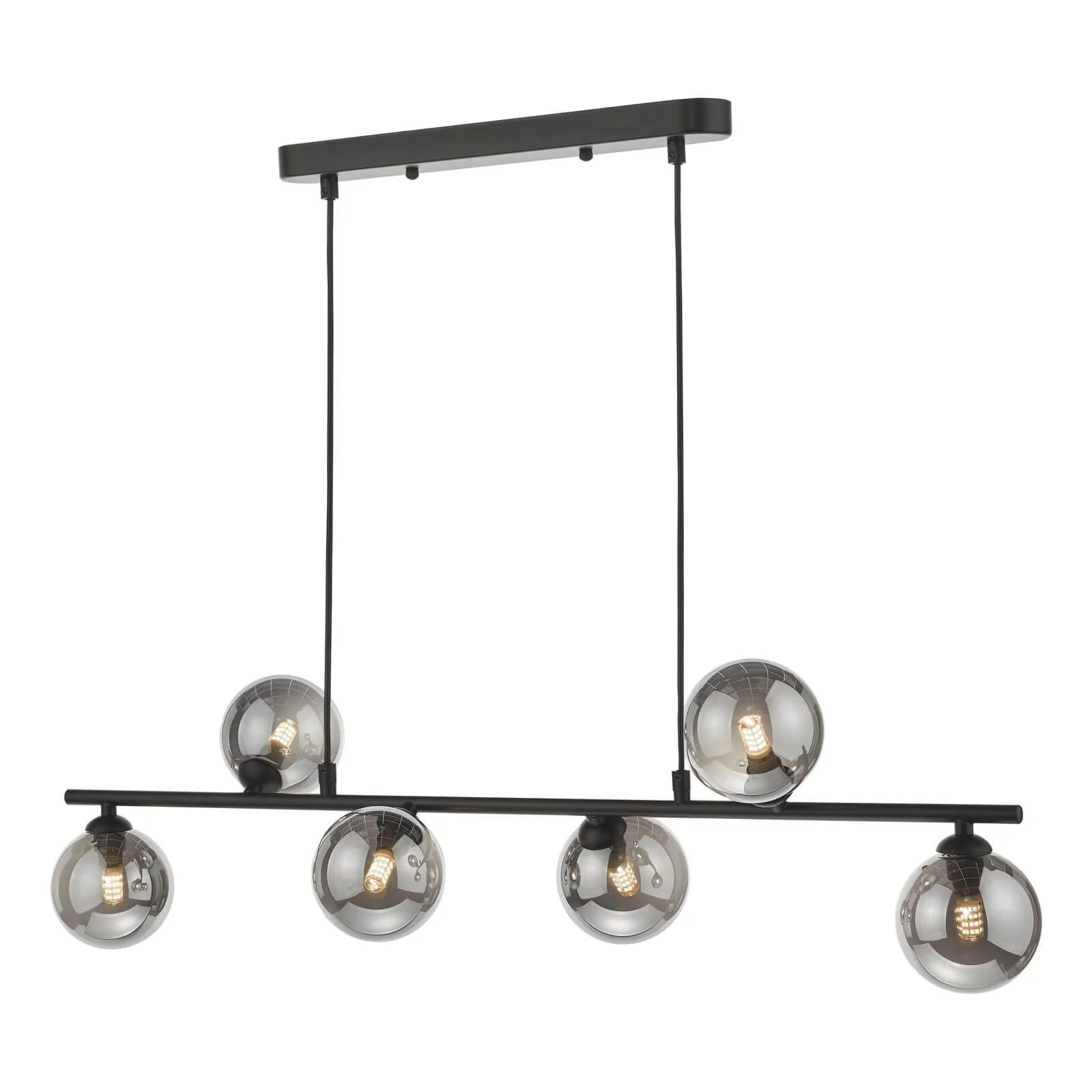 Spiral 6 Light Bar Pendant Matt Black/Polished Chrome-Finish Smoked/Opal-Glass - Image 2