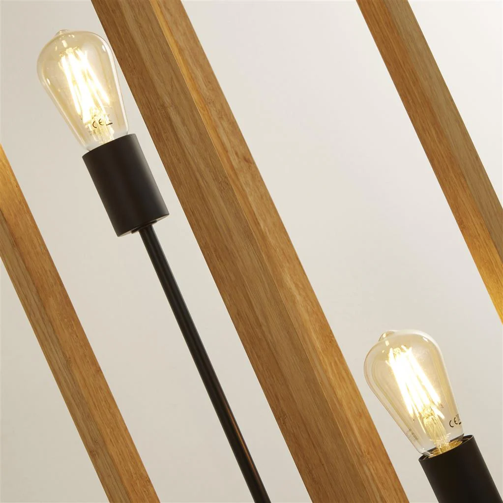 Square 2Lt Floor Lamp - Natural Wood & Black Metal E27 - Image 3