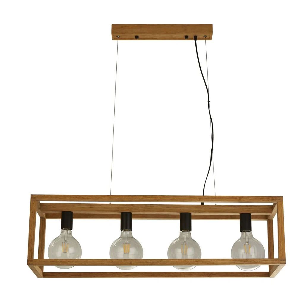 Square  4Lt Kitchen Light  - Natural Wood & Black Metal - Image 2