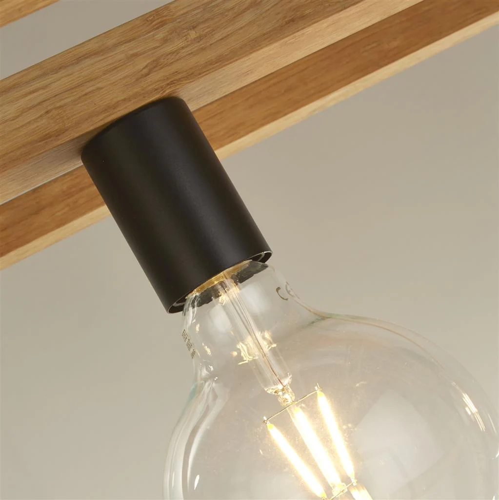 Square  4Lt Kitchen Light  - Natural Wood & Black Metal - Image 3