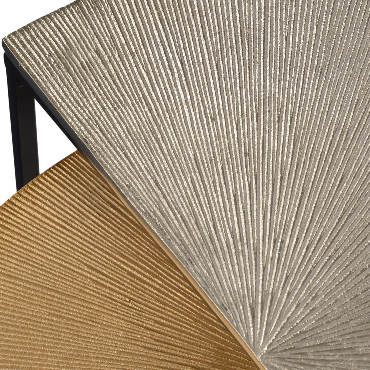 Starburst Set of Two Gold & Silver Semi Circle Starburst Side Tables - Image 3
