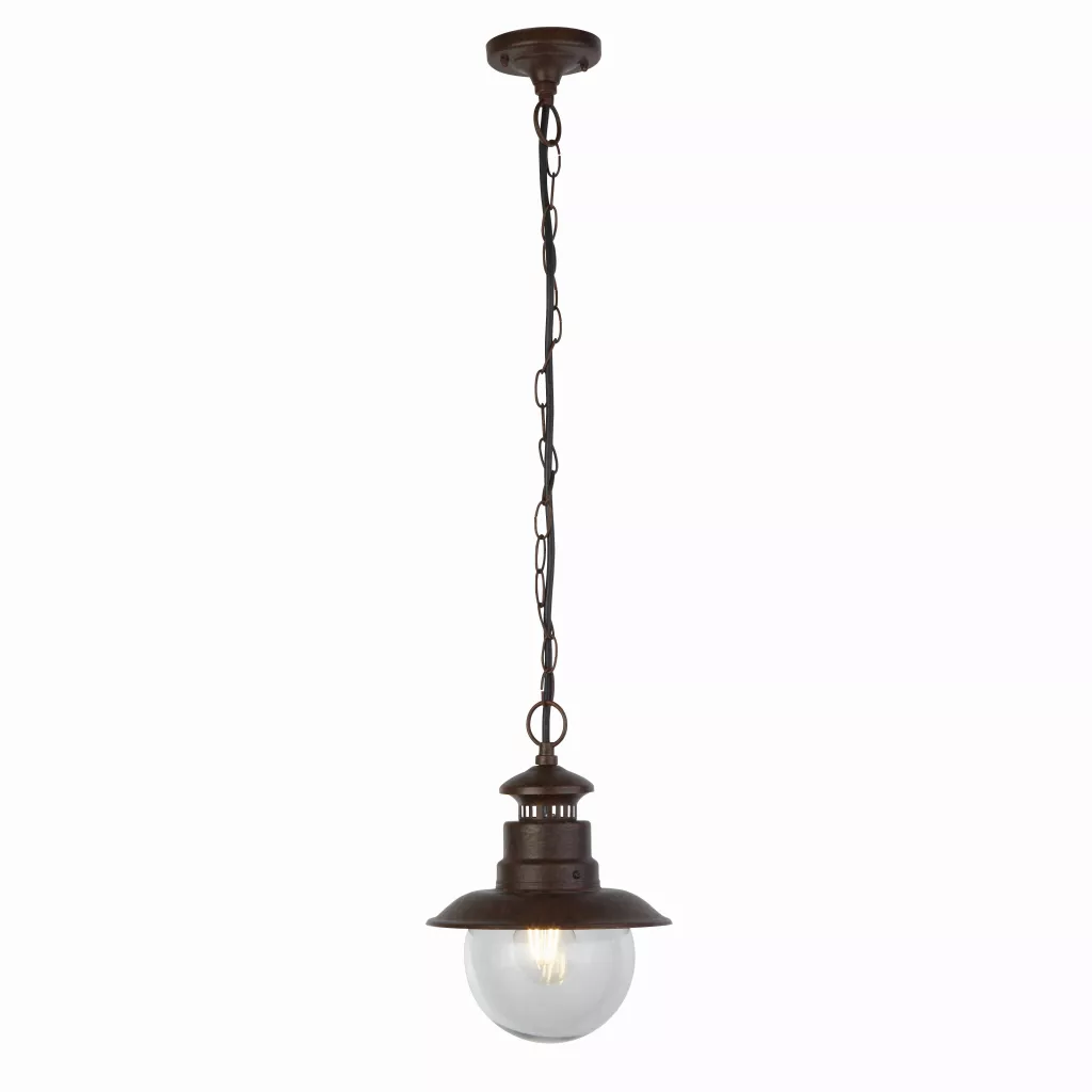 Station Outdoor Pendant - Rustic Brown Metal & Glass