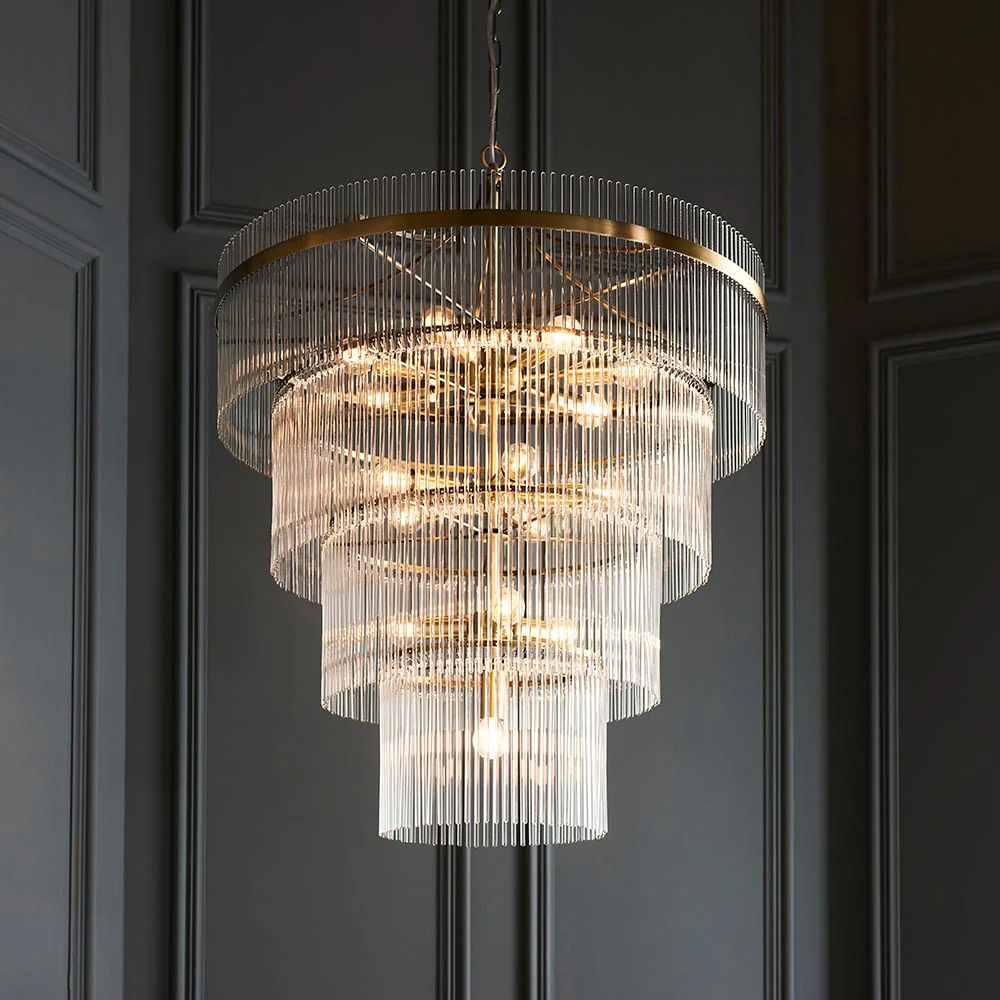 Stefan 16Lt Tiered Crystal Pendant - Antique Brass - Image 2