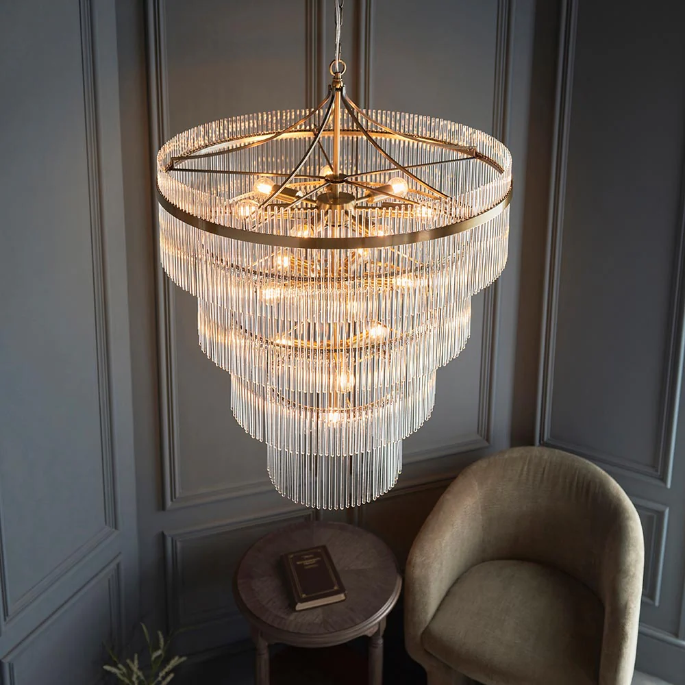 Stefan 16Lt Tiered Crystal Pendant - Antique Brass - Image 3