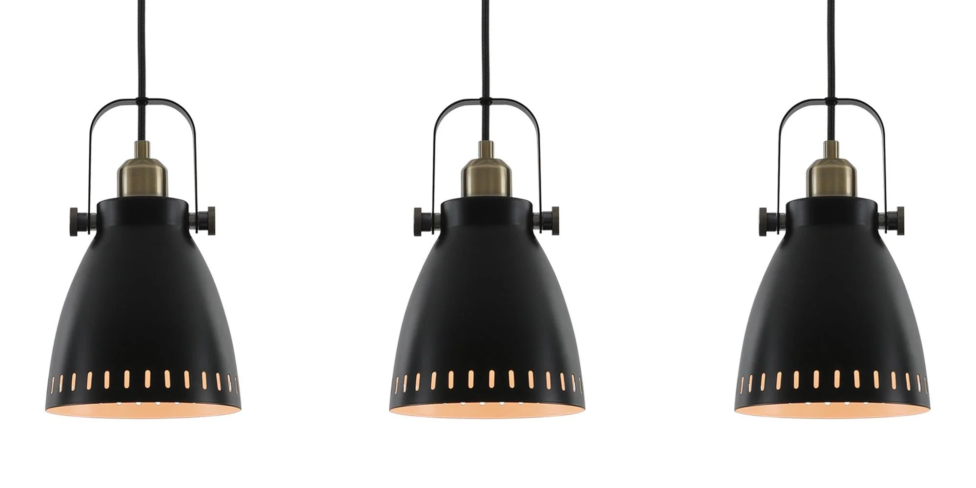 Stoke Linear Pendant, 3 x E27, Matt Black/Antique Brass/Khaki - Image 2