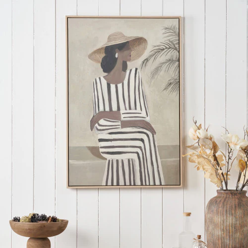 Striped Dress Lady Design Canvas with Natural Frame - Image 2