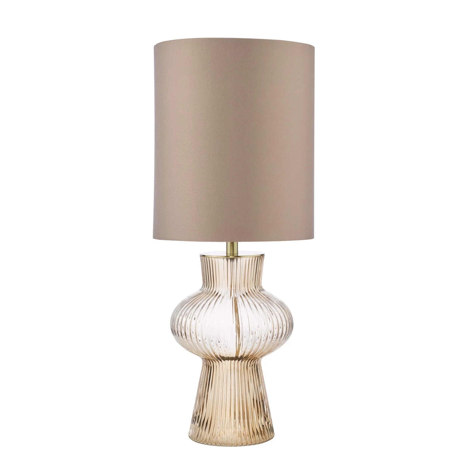 Suelita Table Lamp Brown/Green Ribbed Glass And Antique Brass With Shade E14 - Image 2