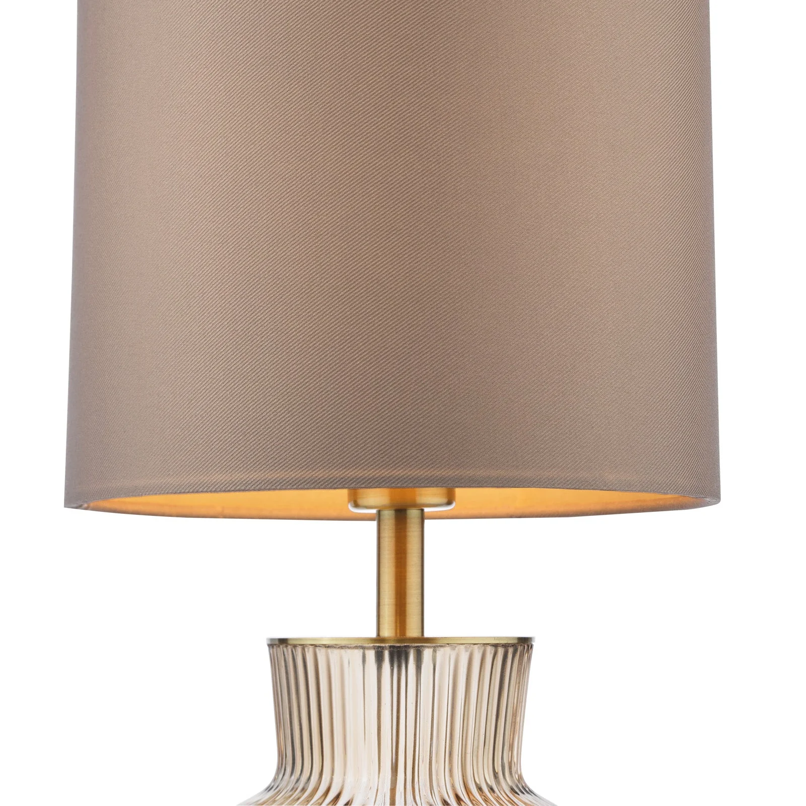Suelita Table Lamp Brown/Green Ribbed Glass And Antique Brass With Shade E14 - Image 3