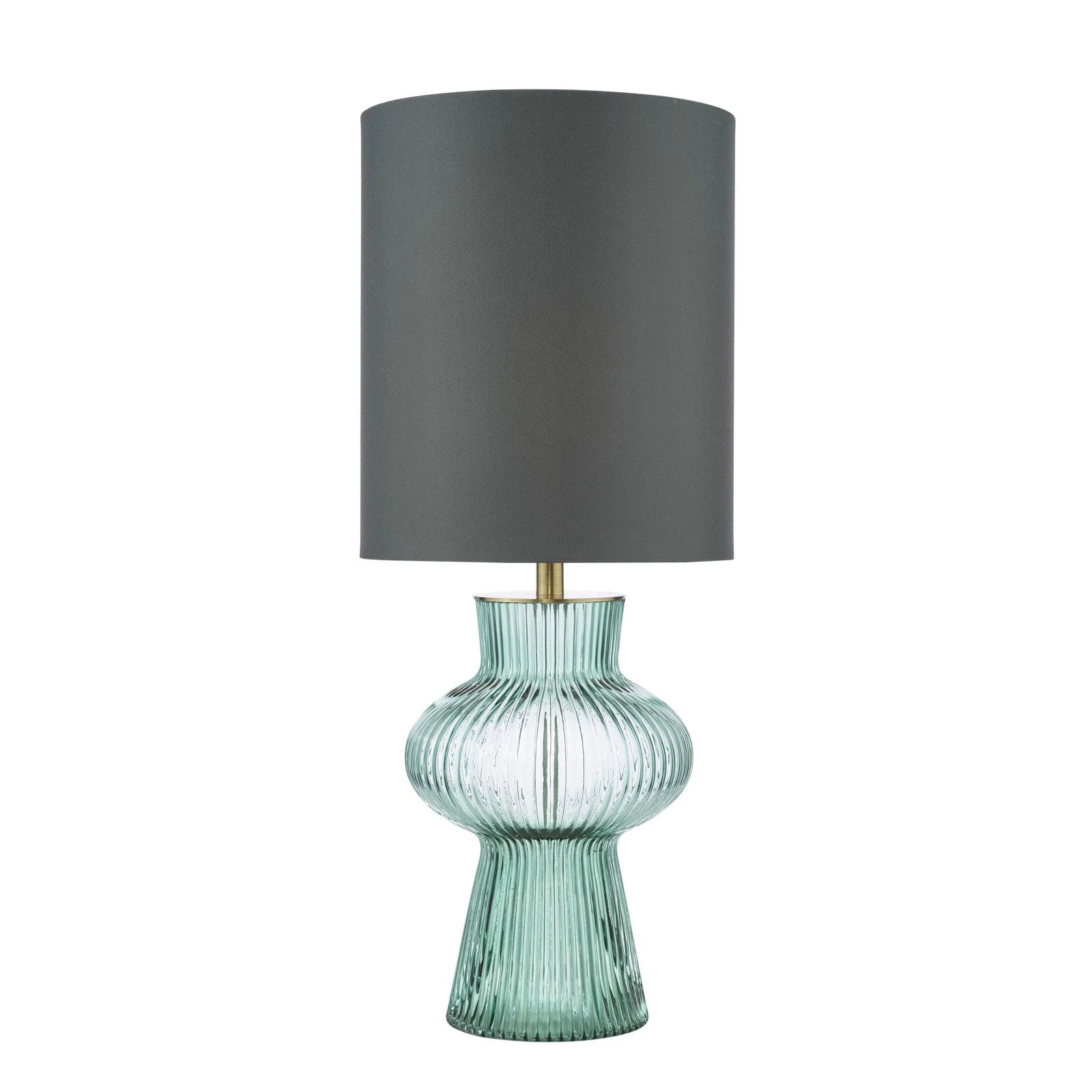 Suelita Table Lamp Brown/Green Ribbed Glass And Antique Brass With Shade E14 - Image 8
