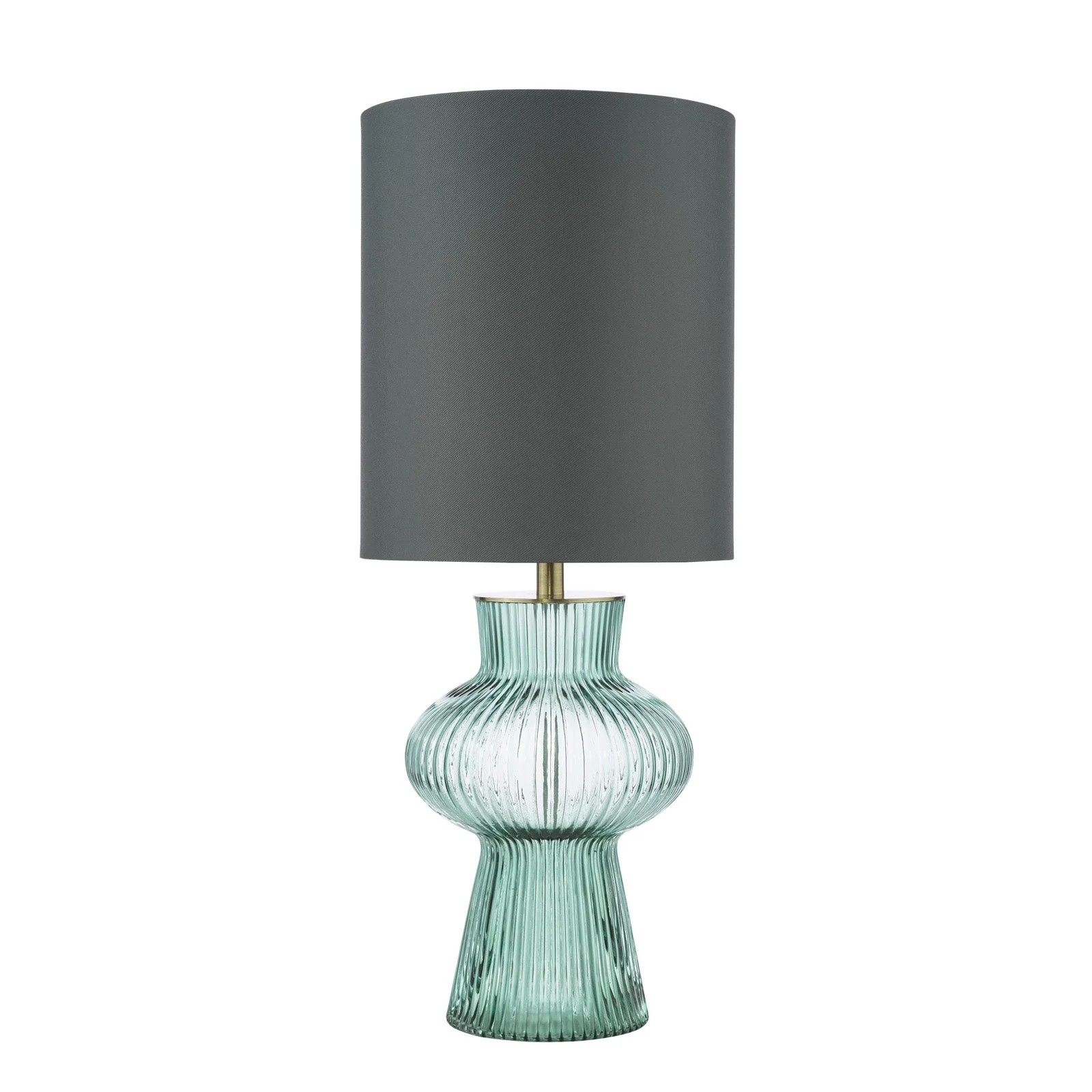 Suelita Table Lamp Brown/Green Ribbed Glass And Antique Brass With Shade E14 - Image 9