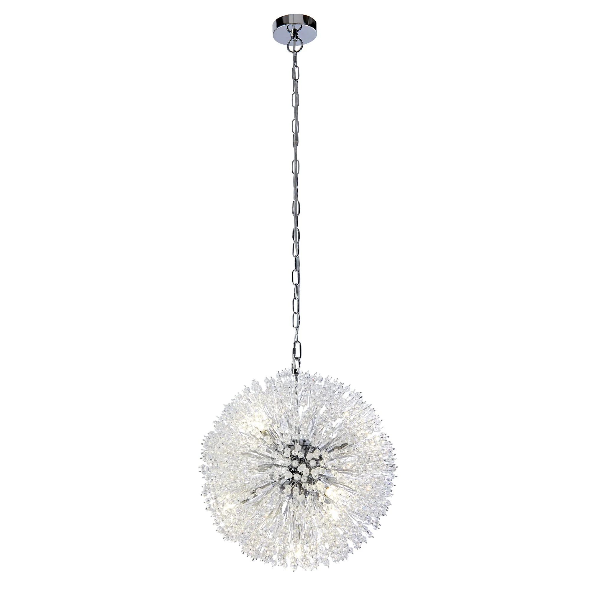 Sunburst 7lt Pendant - Chrome Metal & Glass Beads
