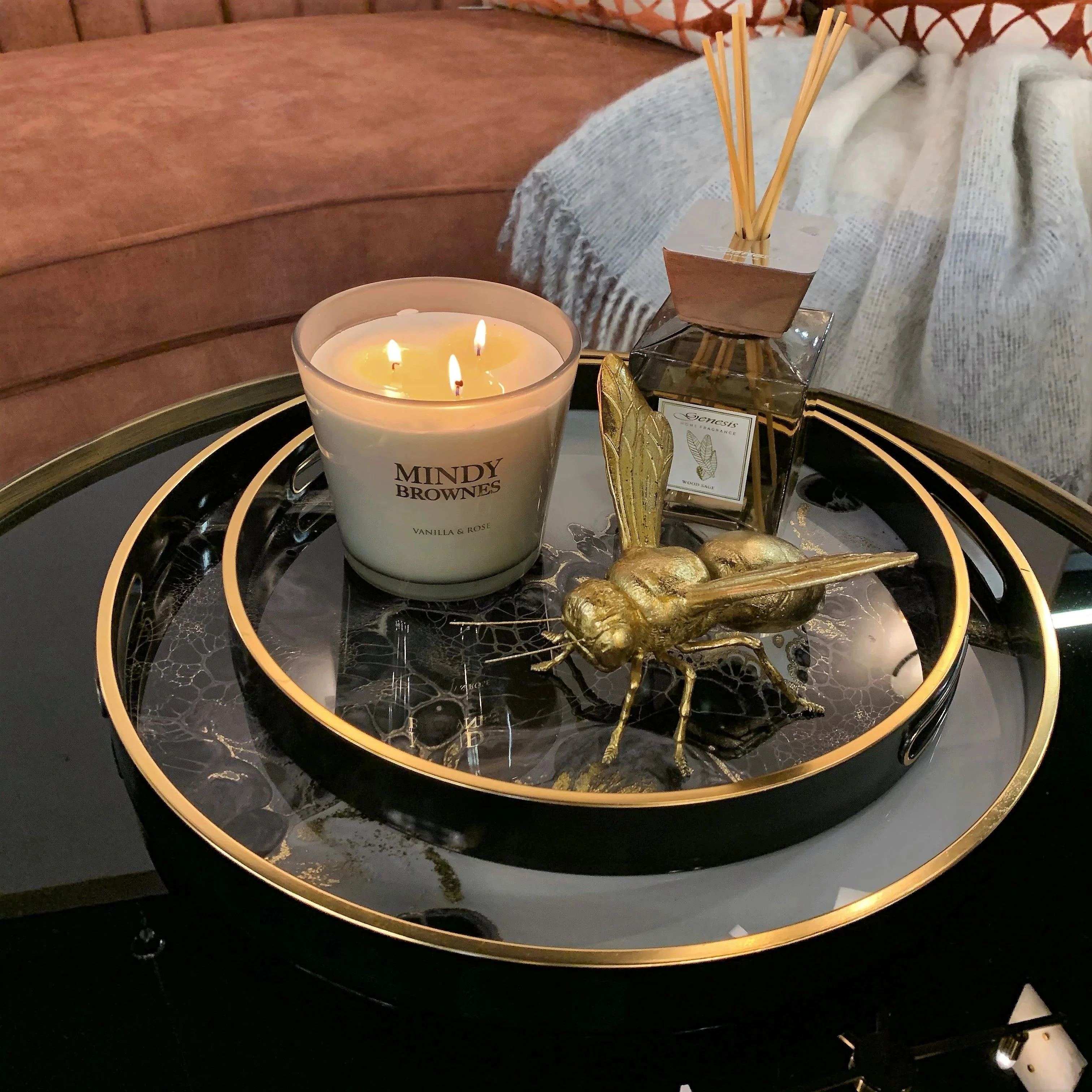 Midnight Glory Serving Tray Set of 2 - Gold & Black Finish - Image 2