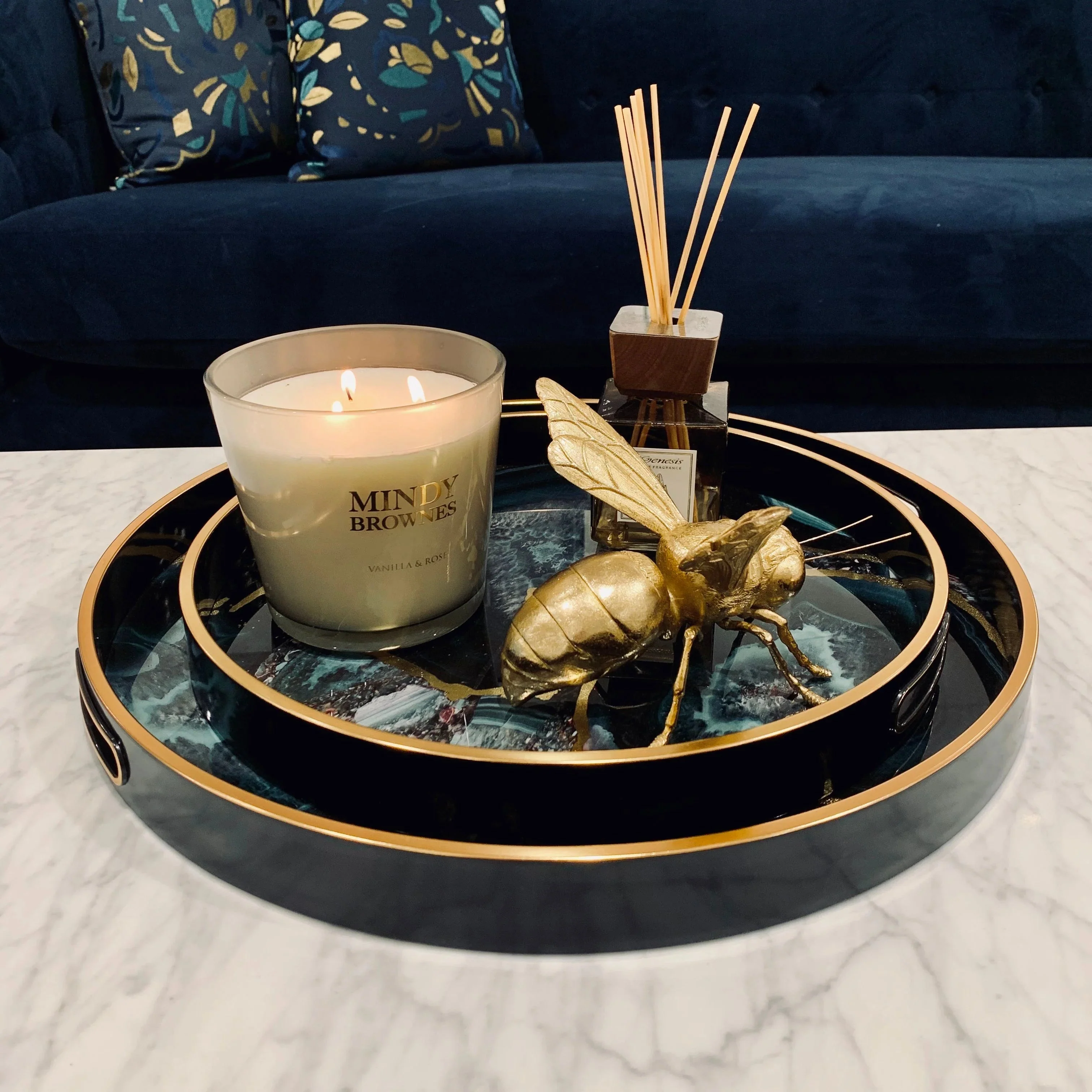 Midnight Glory Serving Tray Set of 2 - Gold & Black Finish - Image 3