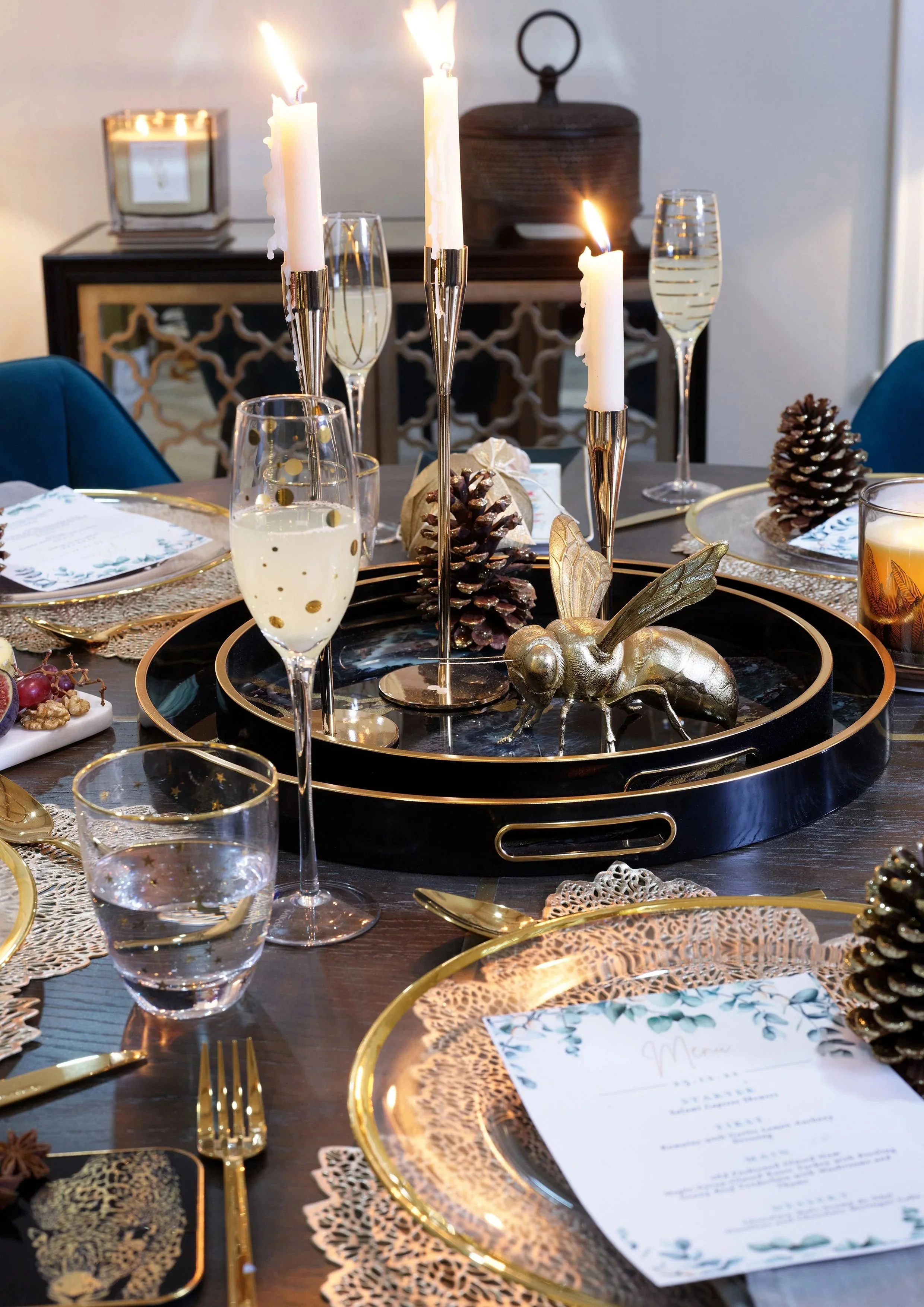 Midnight Glory Serving Tray Set of 2 - Gold & Black Finish - Image 6