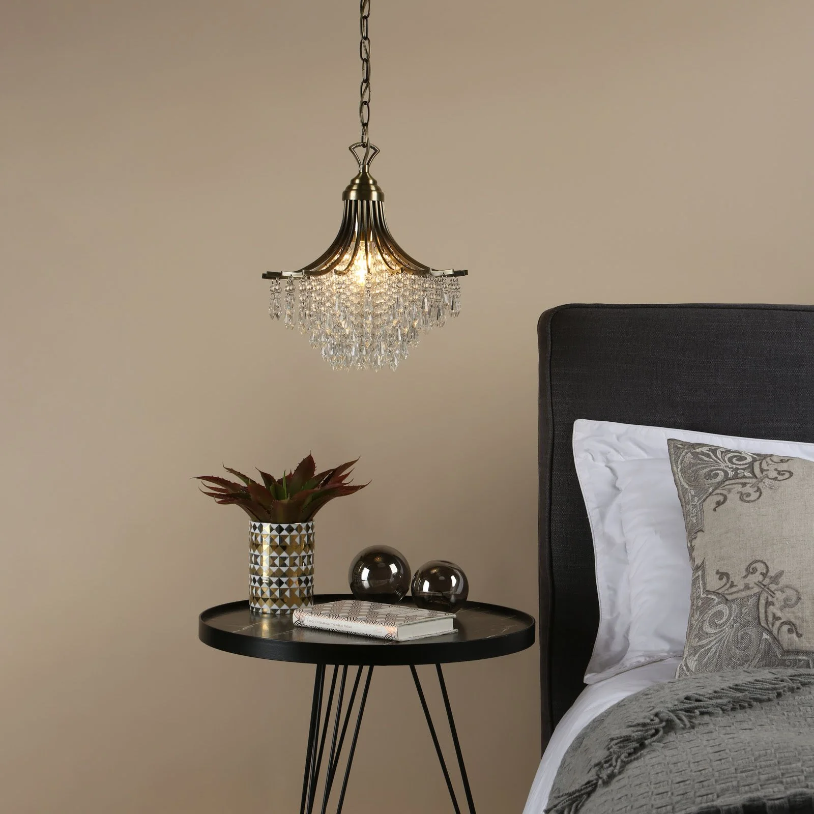Suri 1 Light Crystal Ceiling Light Crystal -Antique Brass Finish - Image 6