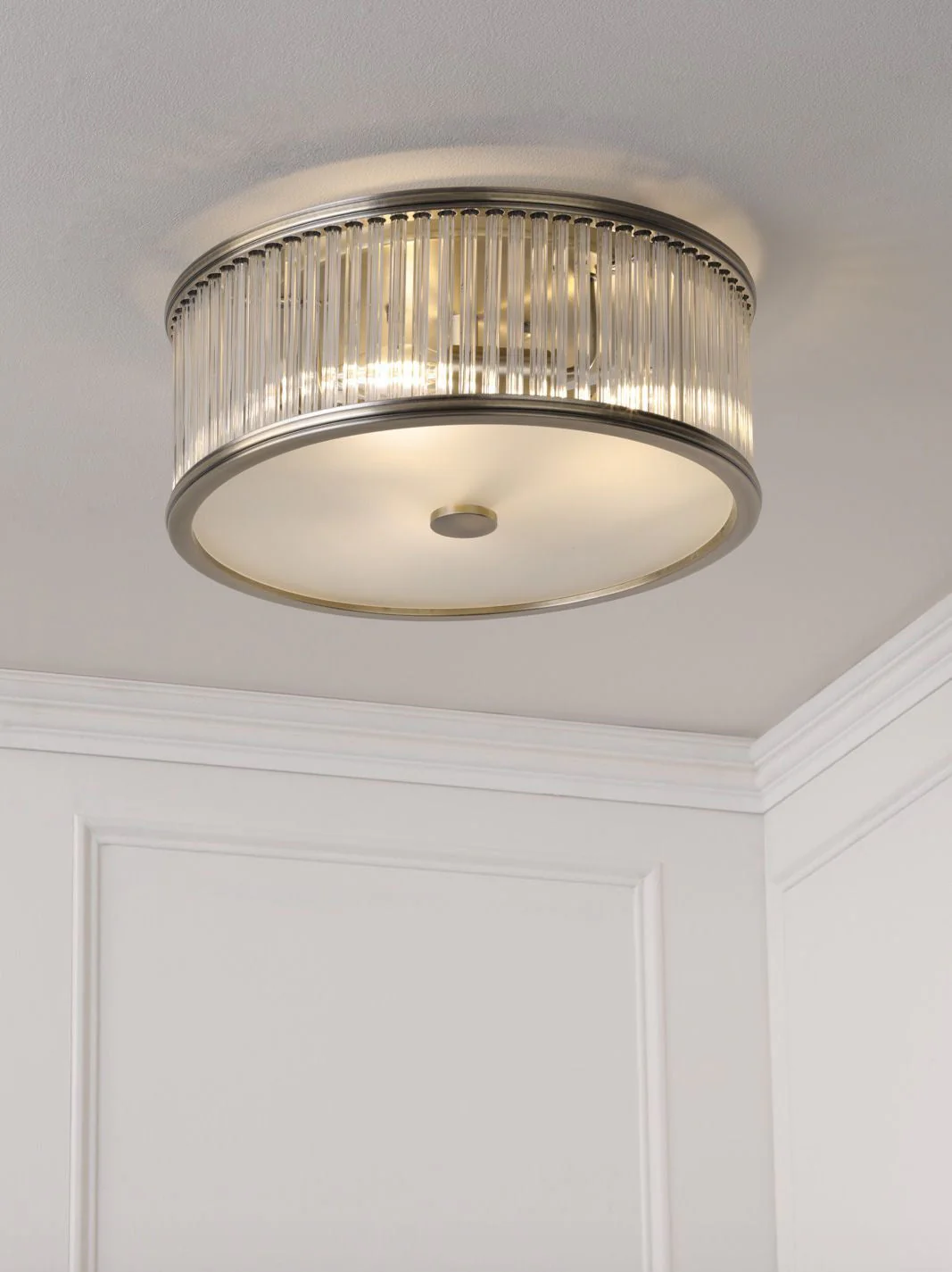Sutton 2 Light Flush Matt Antique Brass and Ribbed Glass - Image 2