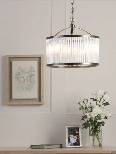 Sutton 3 Light Pendant Matt Antique Brass and Ribbed Glass - Image 2