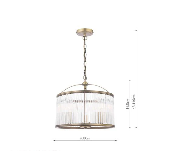 Sutton 3 Light Pendant Matt Antique Brass and Ribbed Glass - Image 3
