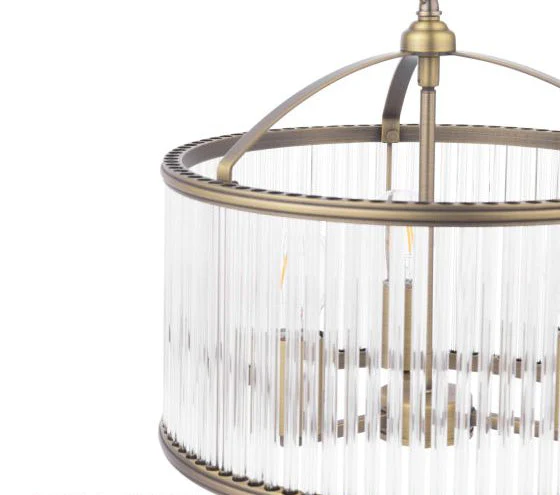 Sutton 3 Light Pendant Matt Antique Brass and Ribbed Glass - Image 4