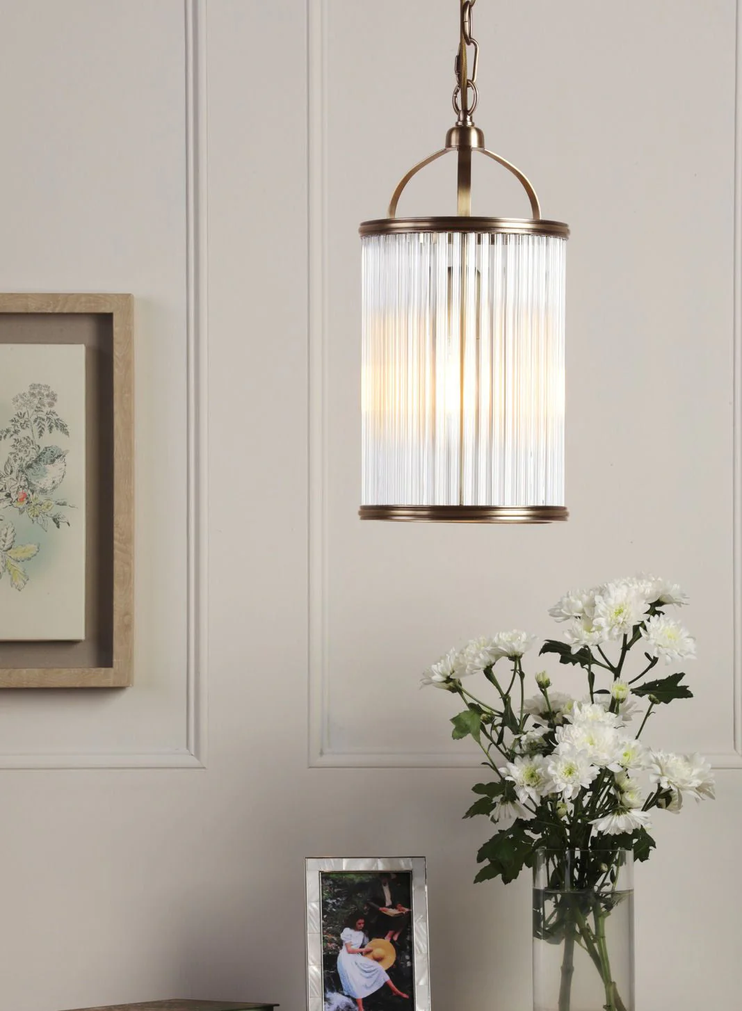 Sutton Single Lantern Matt Antique Brass and Ribbed Glass - Image 2