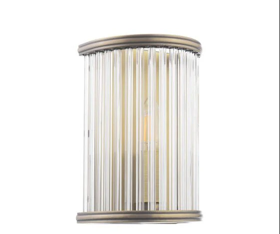 Sutton Wall Light Matt Antique Brass and Ribbed Glass - Image 2