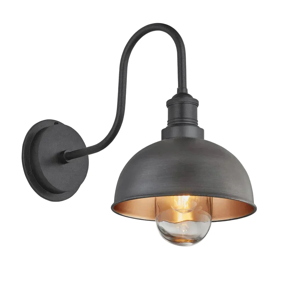 Swan Neck 8" Outdoor Dome Wall Light IP65 - Various Finishes - Image 2