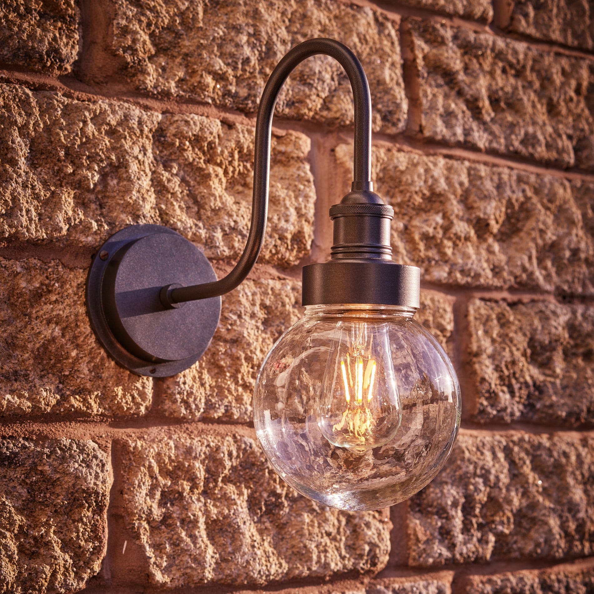 Swan Neck Globe Glass Outdoor & Bathroom Wall Light - Various Finishes - Image 3