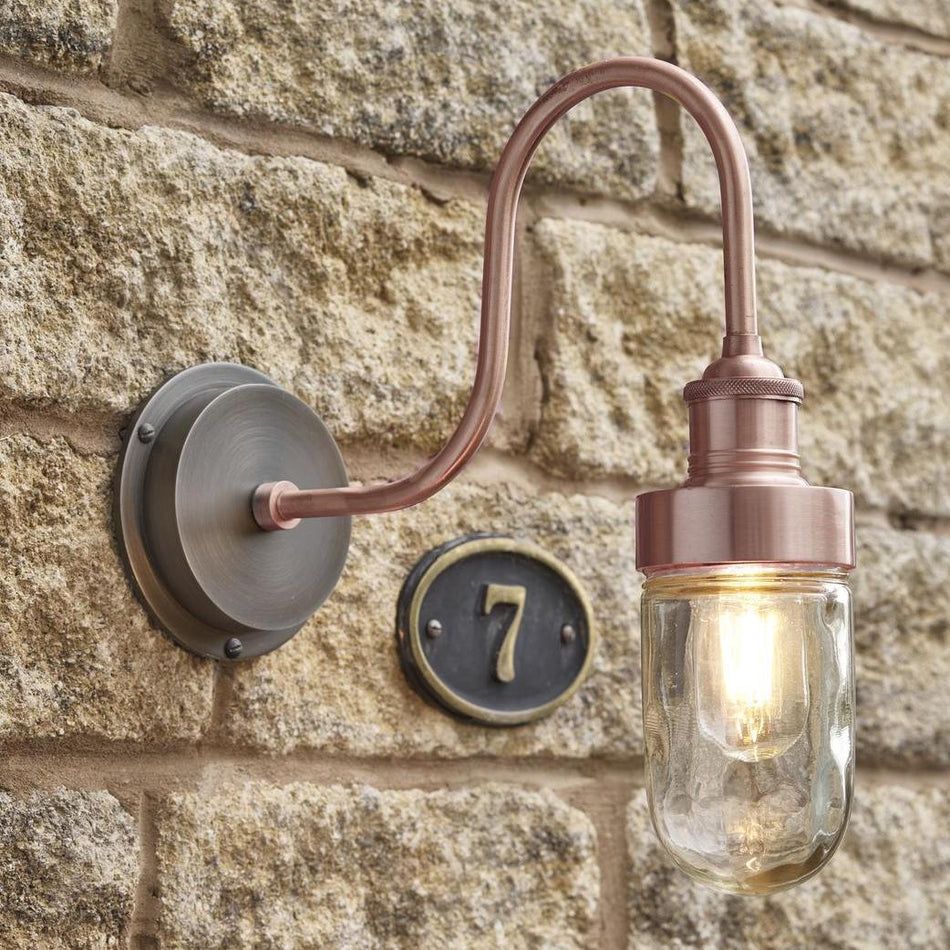 Swan Neck Tube Glass Outdoor & Bathroom Wall Light - Various Finishes - Image 6