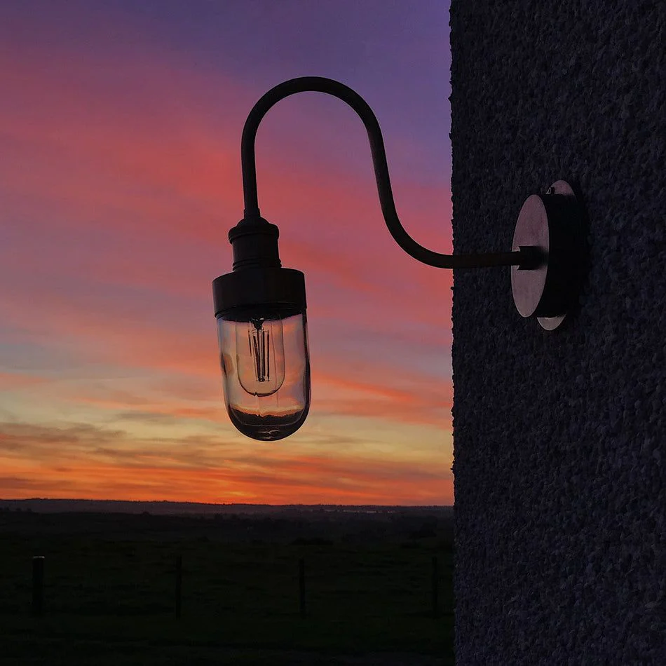 Swan Neck Tube Glass Outdoor & Bathroom Wall Light - Various Finishes - Image 7