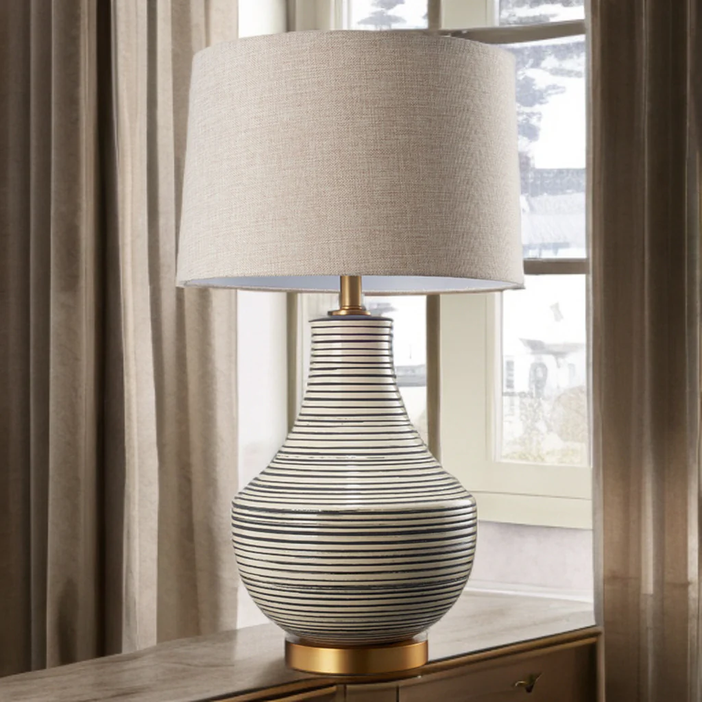 Beige Ceramic Table Lamp C/W OATMEAL SHADE - Image 2