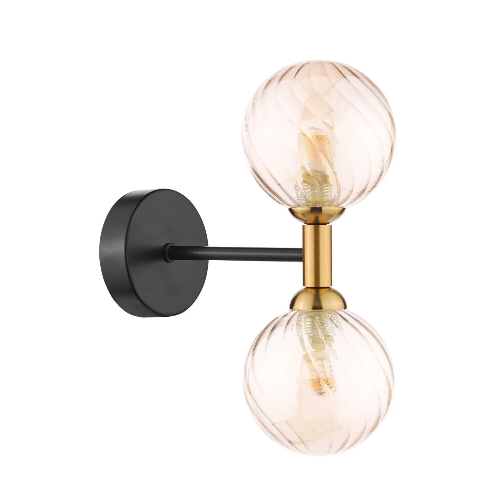 Takara 2 Light Wall Light- Matt Black and Bronze With Twisted Amber Glass - Image 2