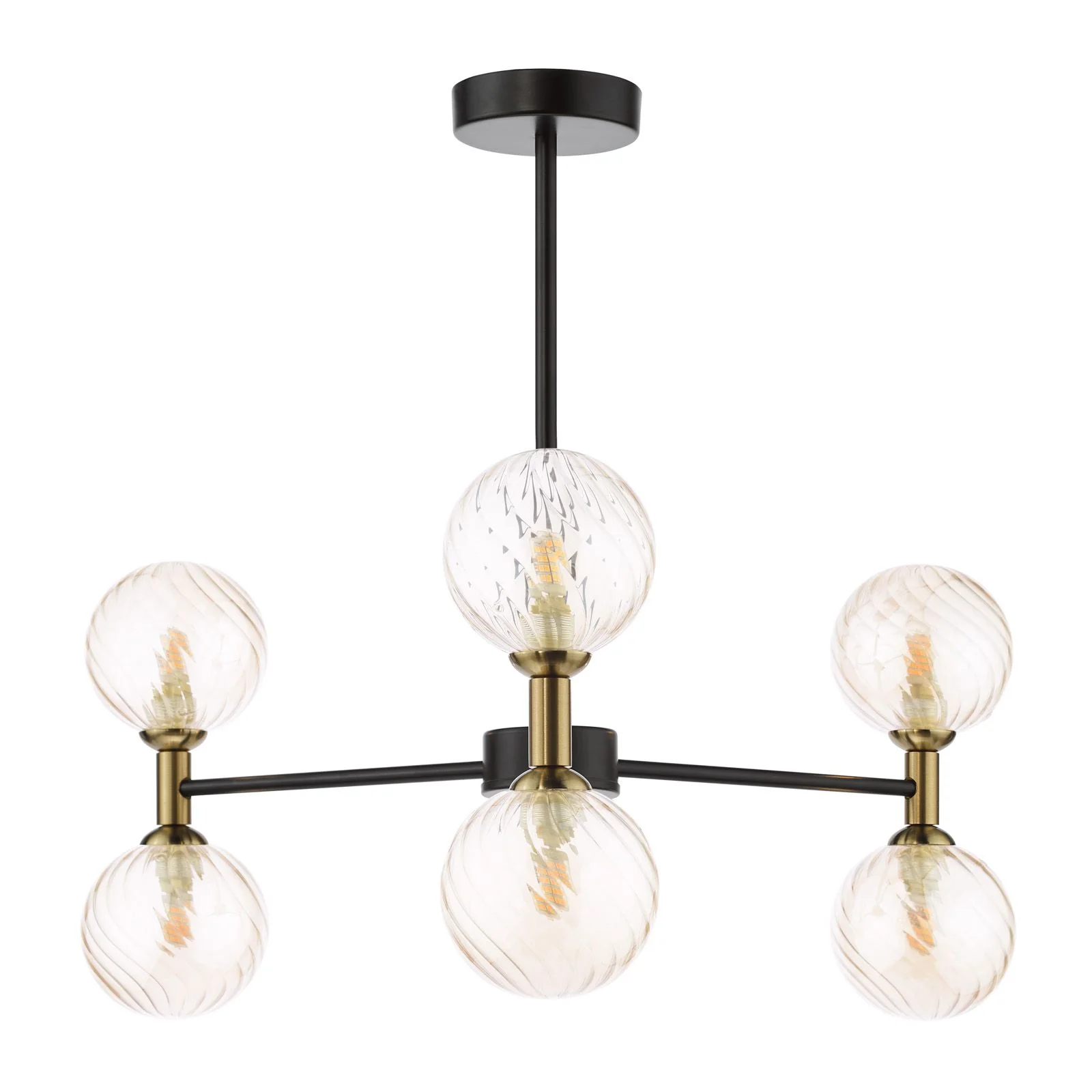 Takara 6/10 Light Semi-Flush Ceiling Light- Matt Black and Bronze With Twisted Amber Glass - Image 2