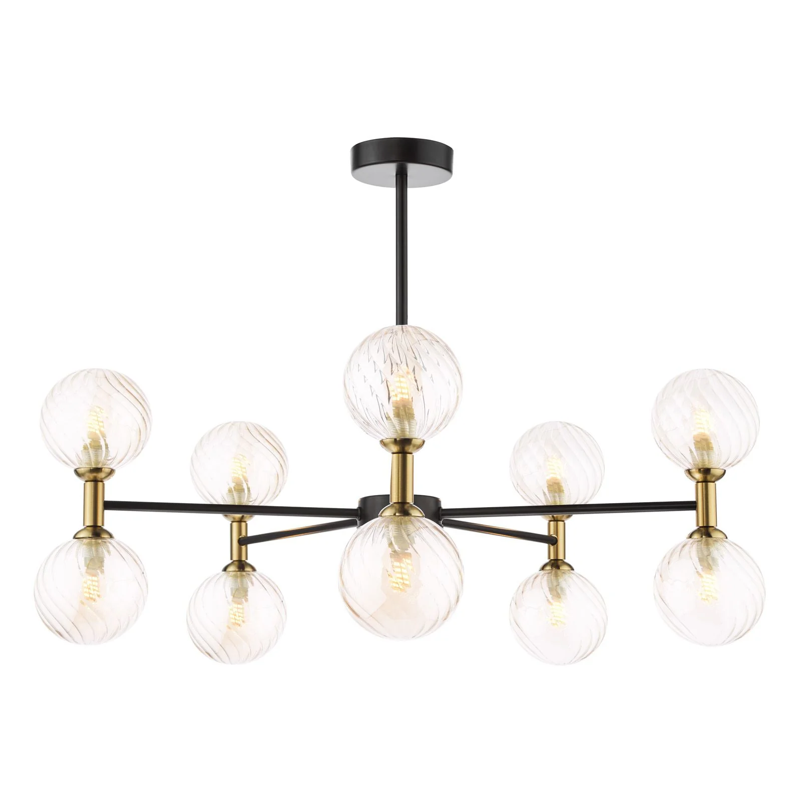 Takara 6/10 Light Semi-Flush Ceiling Light- Matt Black and Bronze With Twisted Amber Glass - Image 4