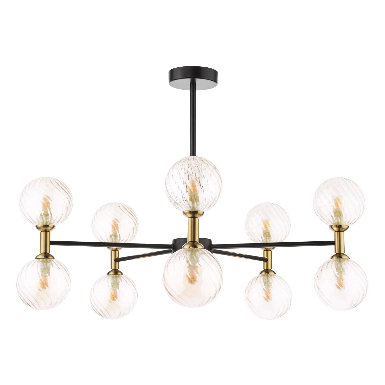 Takara 6/10 Light Semi-Flush Ceiling Light- Matt Black and Bronze With Twisted Amber Glass - Image 5