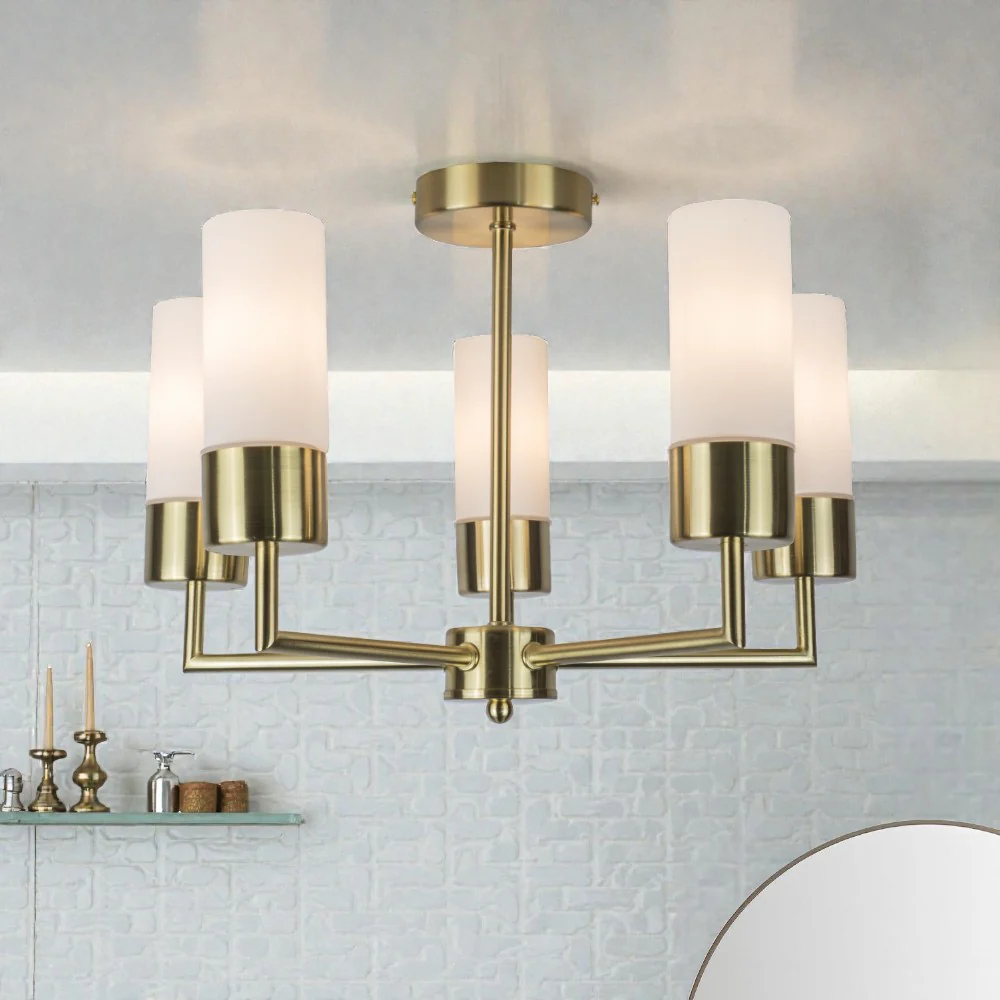 Talia 3/5Lt Bathroom Ceiling Light- Satin Brass/ Polished Chrome Finishes - Image 11