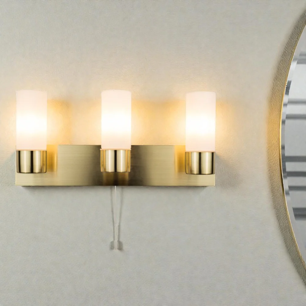 Talia Bathroom Wall Light IP44- Satin Brass/ Polished Chrome Finish - Image 6