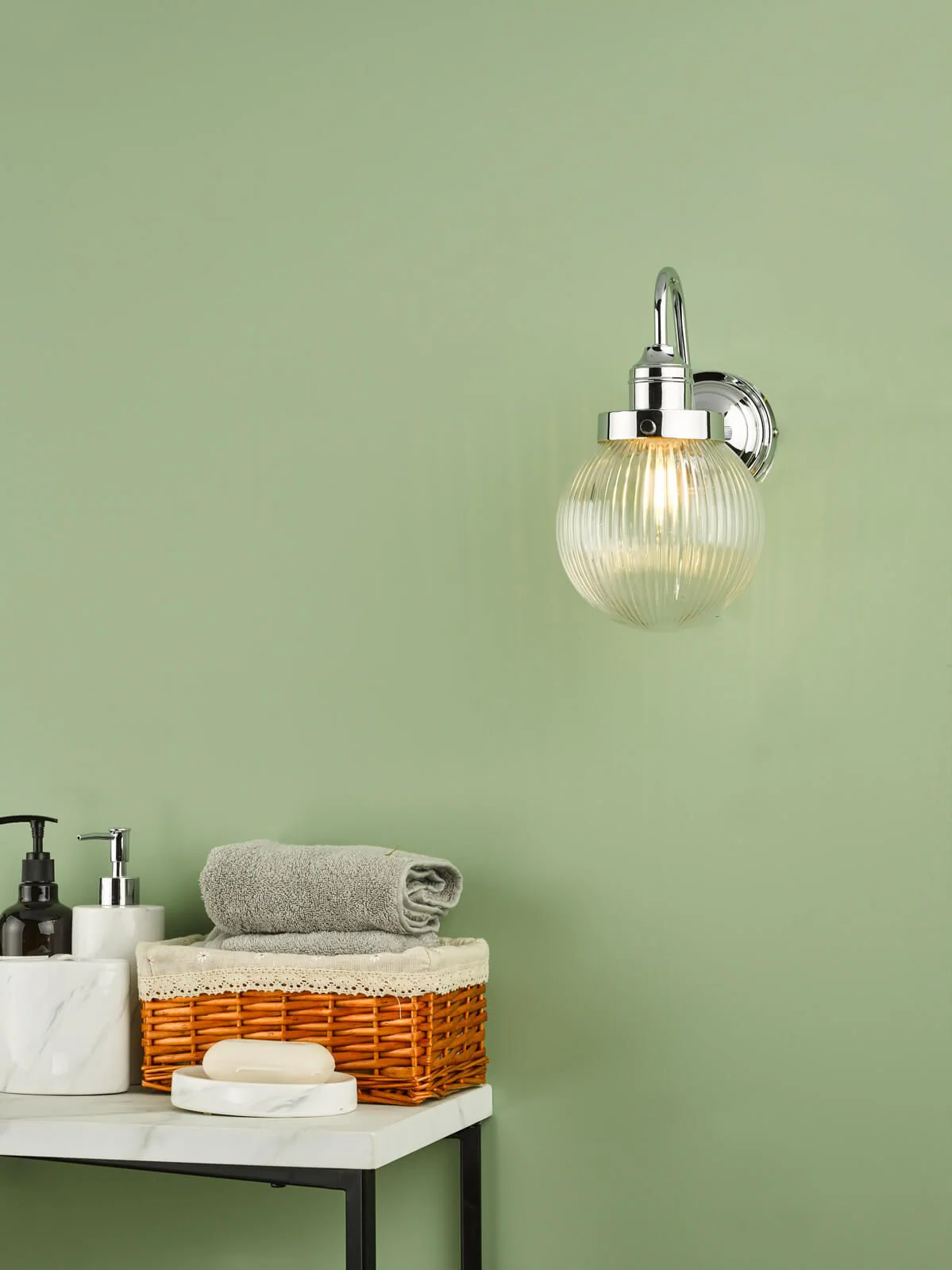 Tamara Bathroom Wall Light Polished Chrome Ribbed Glass IP44 - Image 3