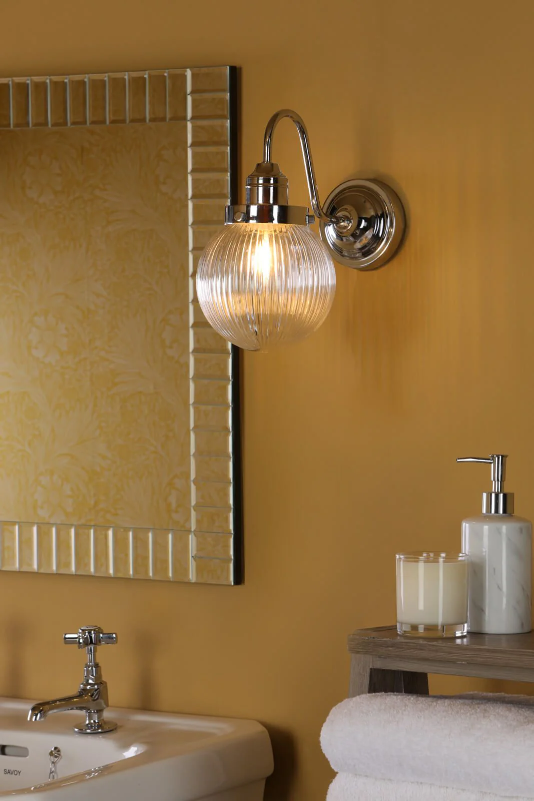 Tamara Bathroom Wall Light Polished Chrome Ribbed Glass IP44 - Image 4