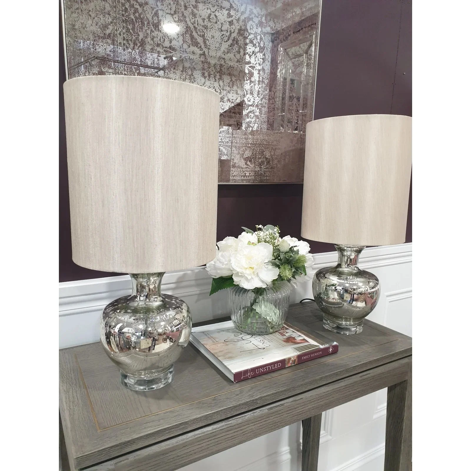 Tami Lamp Set of 2 - Mercury Glass with Silver & Crystal Finish - Image 2
