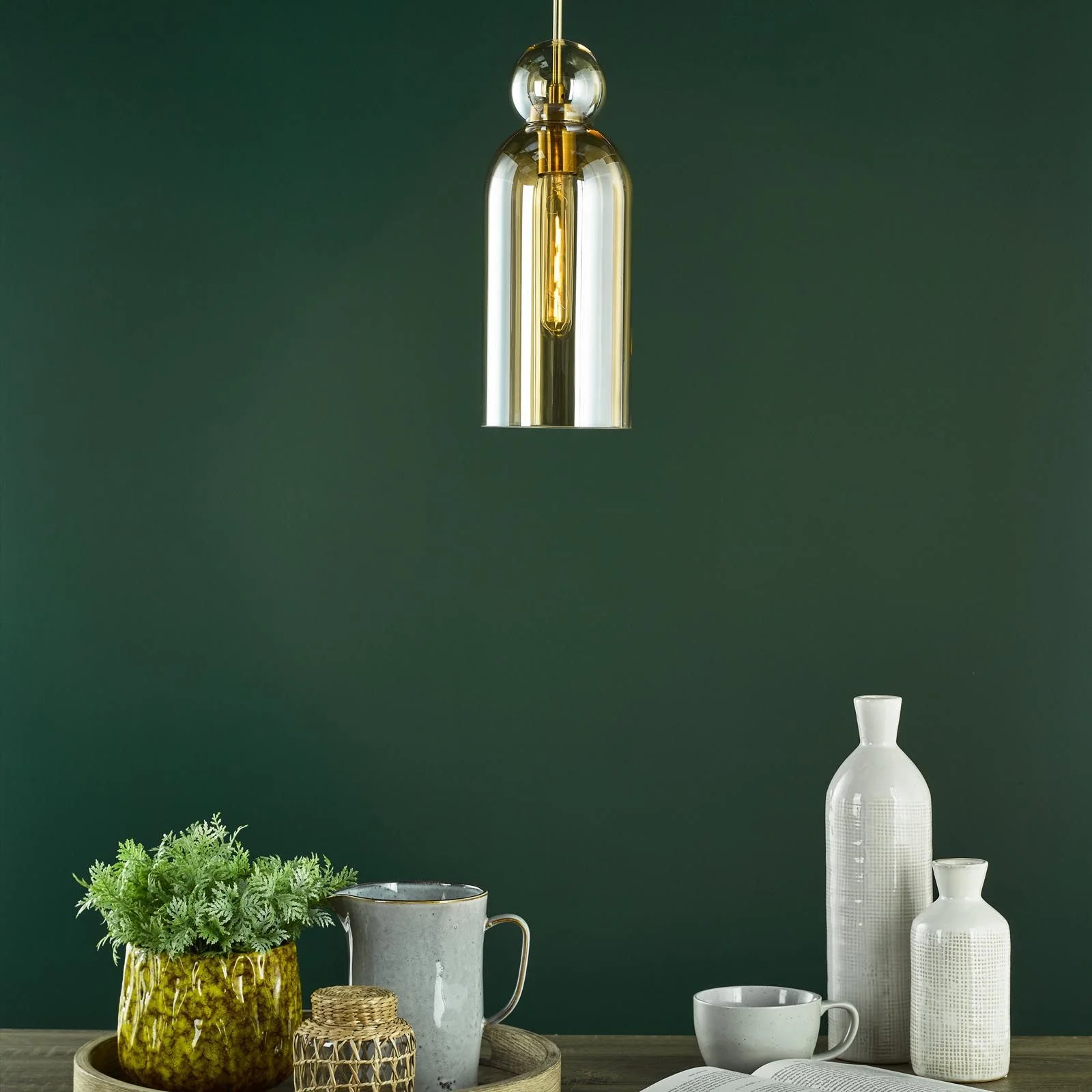 Tao Pendant Brushed Bronze and Amber Glass - Image 9
