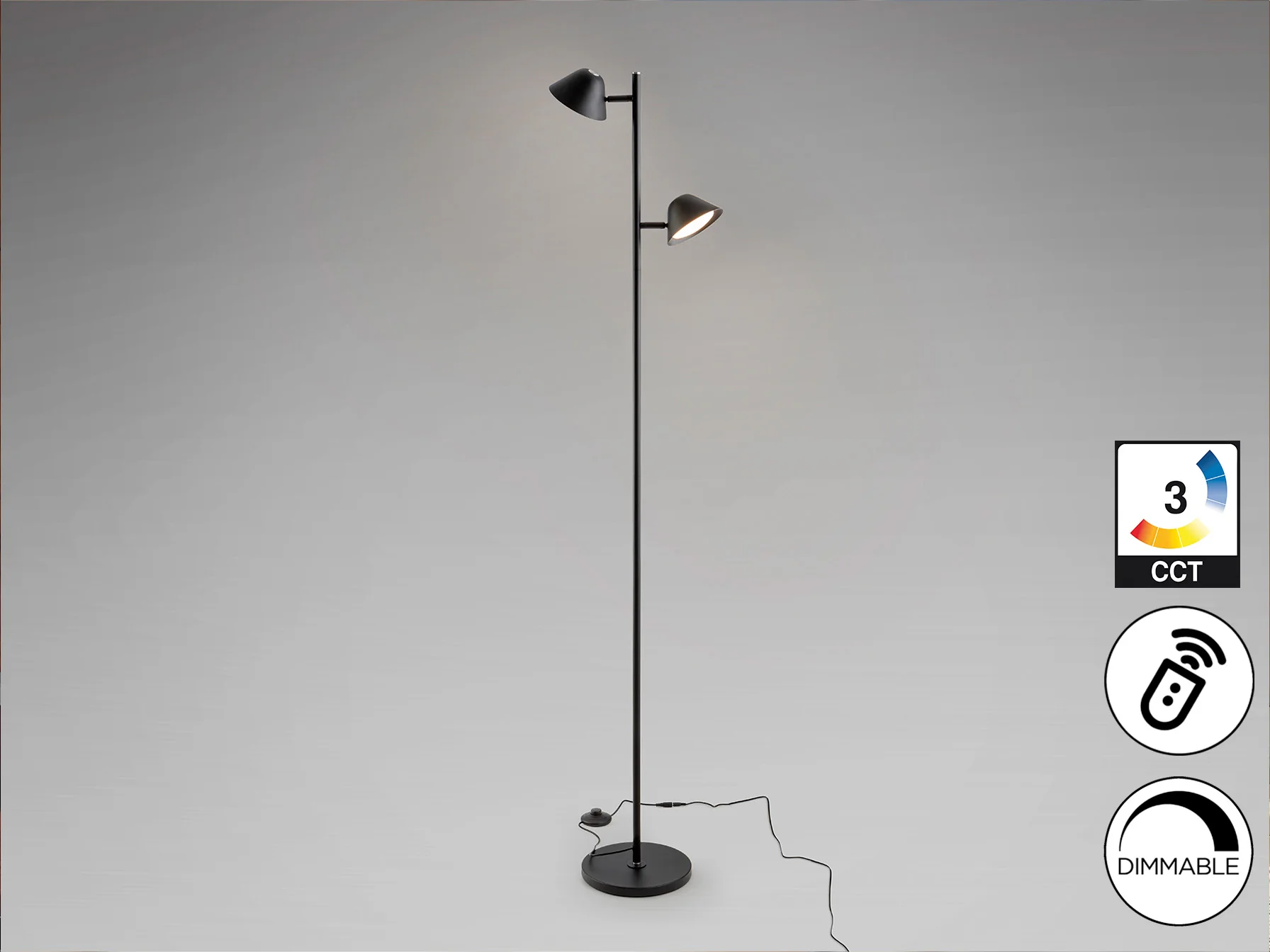 Taros 2Lt Floor Lamp- Black/ White Finish - Image 12