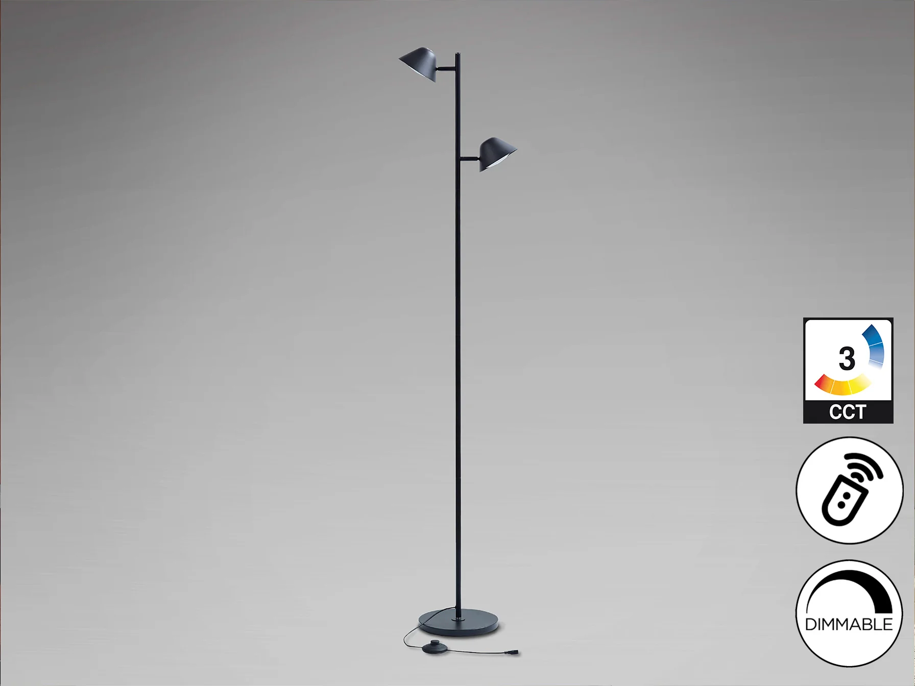 Taros 2Lt Floor Lamp- Black/ White Finish - Image 13