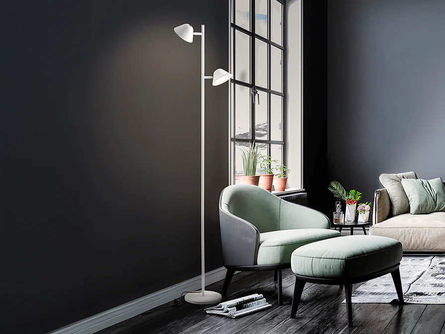 Taros 2Lt Floor Lamp- Black/ White Finish - Image 4
