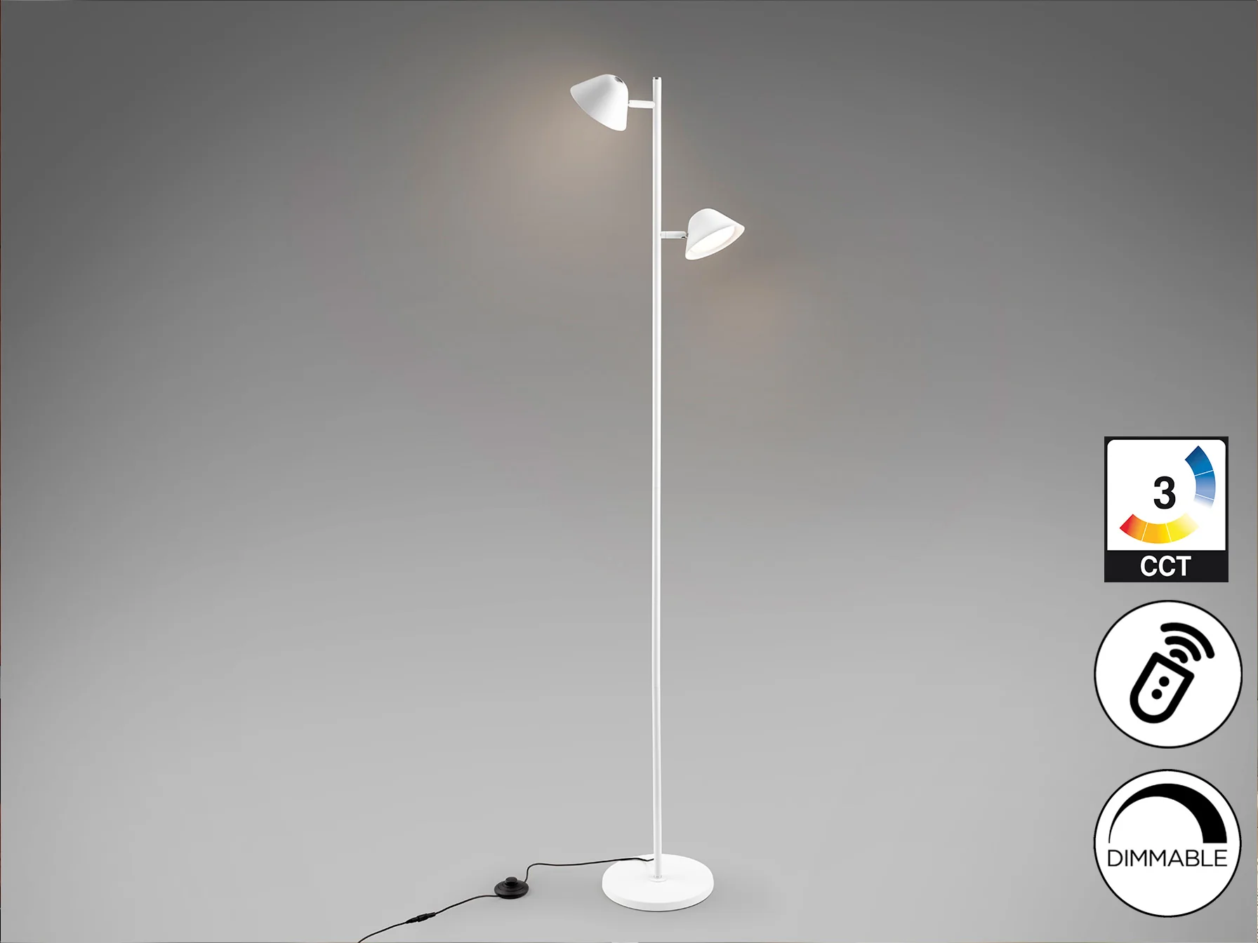 Taros 2Lt Floor Lamp- Black/ White Finish - Image 7