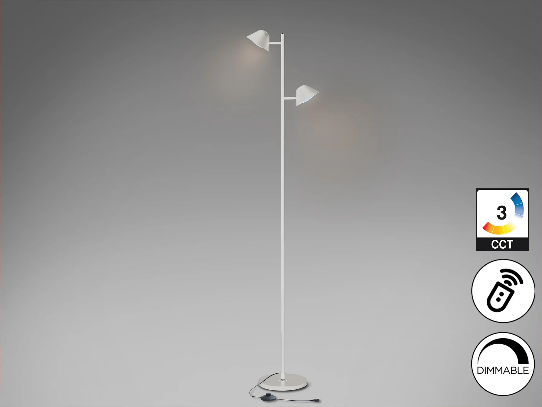 Taros 2Lt Floor Lamp- Black/ White Finish - Image 8