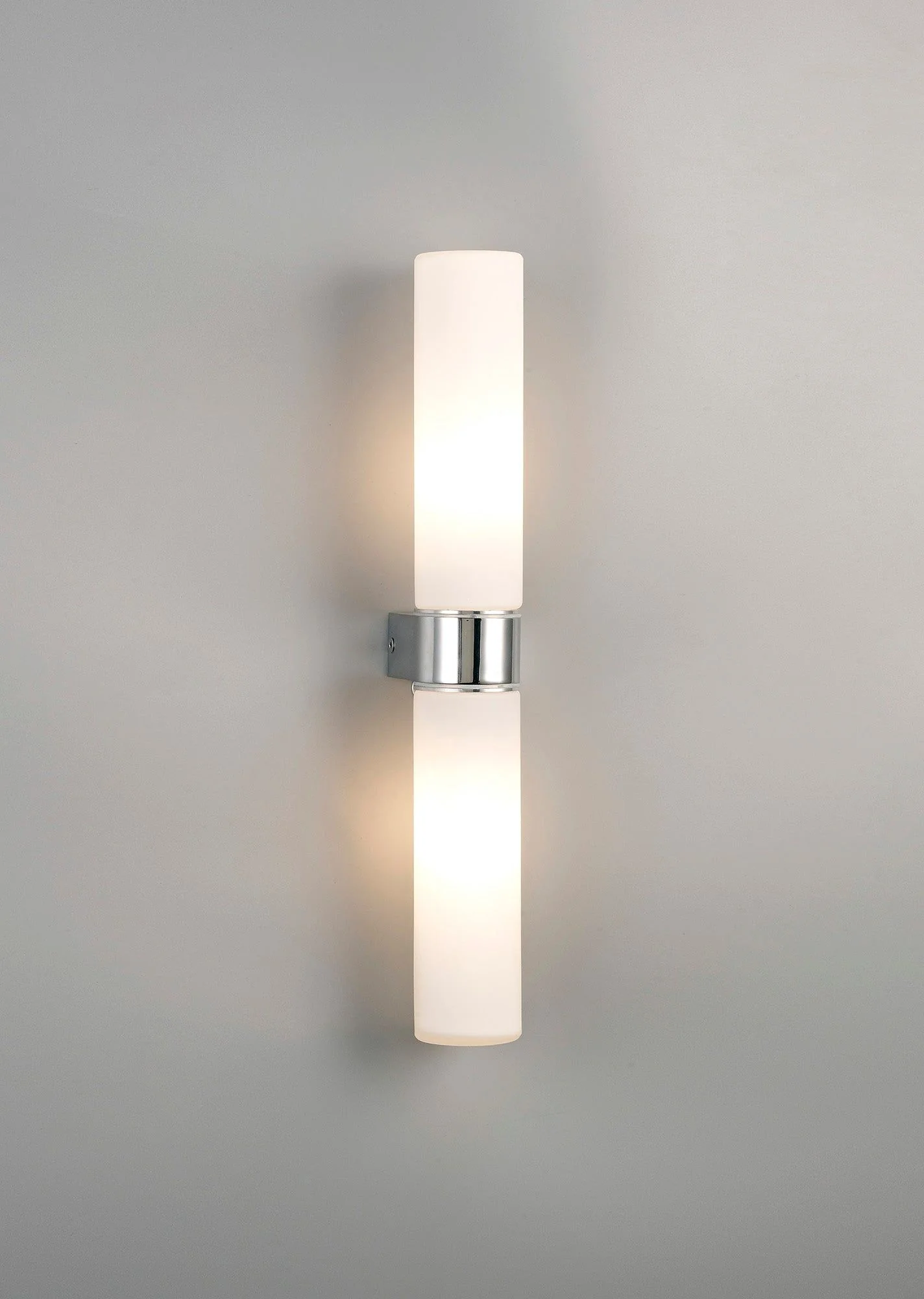 Tasso IP44 2 Light E14 Twin Wall Lamp, Polished Chrome With Opal Tubular Glass - Image 2