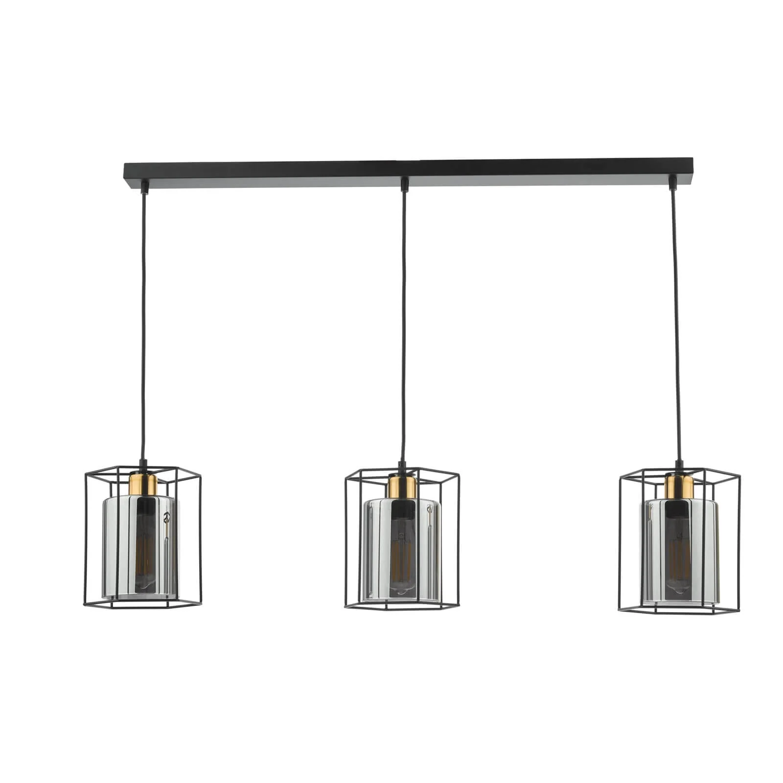 Tatum 3 Light Kitchen Light Matt Black and Smoked Glass - Image 2